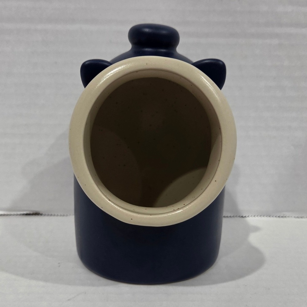 Matte Navy Blue Ceramic Salt Pig Stoneware Kitchen Cellar Piggy Tail Design